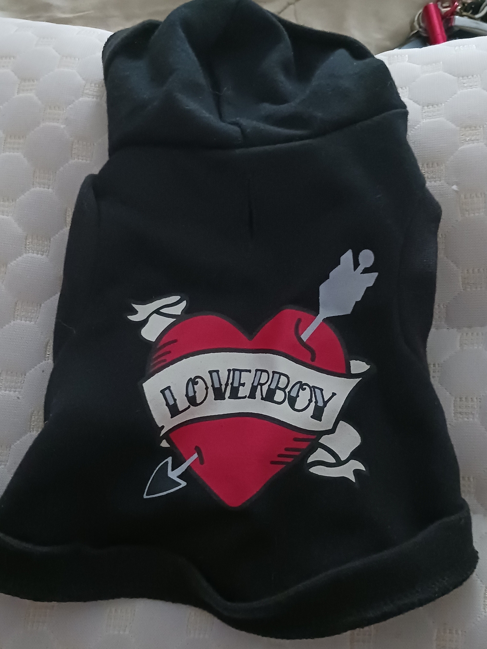 NWOT Black Dog Hoodie with Red Heart Graphic